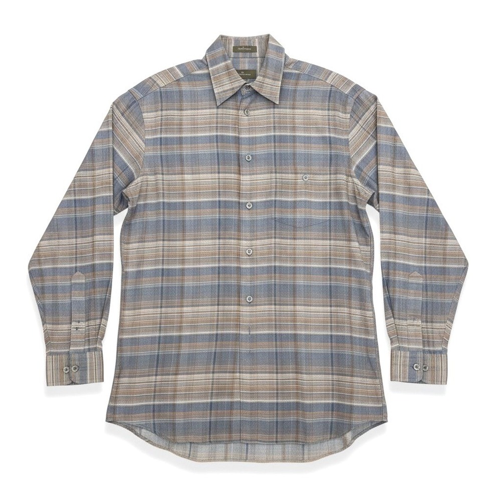 Ermenegildo Zegna Mens Plaid Button Down Shirt Blue Brown Made in Italy Size M